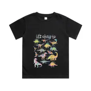 Autism Awareness It's Okay to Be Different Funny Dinosaur Cotton T-shirt, Graphic Print Round Neck Short Sleeve Casual Tee for Boys Girls