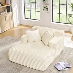 High-Quality Beige Corduroy Compressible Chaise Lounge Foam Sofa Bed Couch - Ergonomic Design, Deep Seat, Soft Support, Fluffy Fabric, Pre-Assembled, 61x53x27.5in, for Living Room