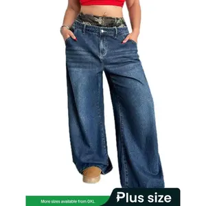 ?? Plus Size? Patchwork Pocket Wide-Leg Jeans — Casual, Comfortable Denim? Daily Wear, Women's Bottoms for All Seasons, Womenswear