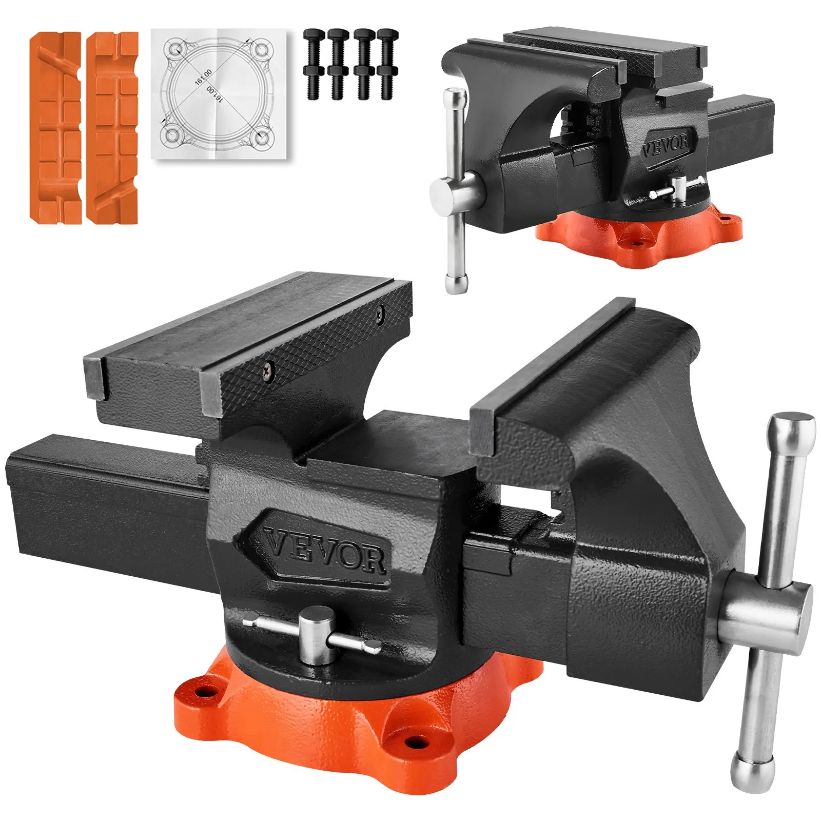 VEVOR Bench Vise, 8 Jaw Width, 8 Max Jaw Opening Multipurpose Vise with 360 Swivel Locking Base, 3.7 Throat Depth, Heavy Duty Ductile Iron Workbench Vise, Two-Way Jaws for ClampingRound Pipes