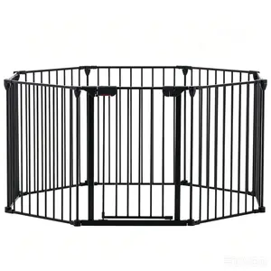 200" Adjustable Safety Gate 8 Panels Play Yard Metal Doorways Fireplace Fence Christmas Tree Fence Gate for House Stairs Gate prohibited area fence