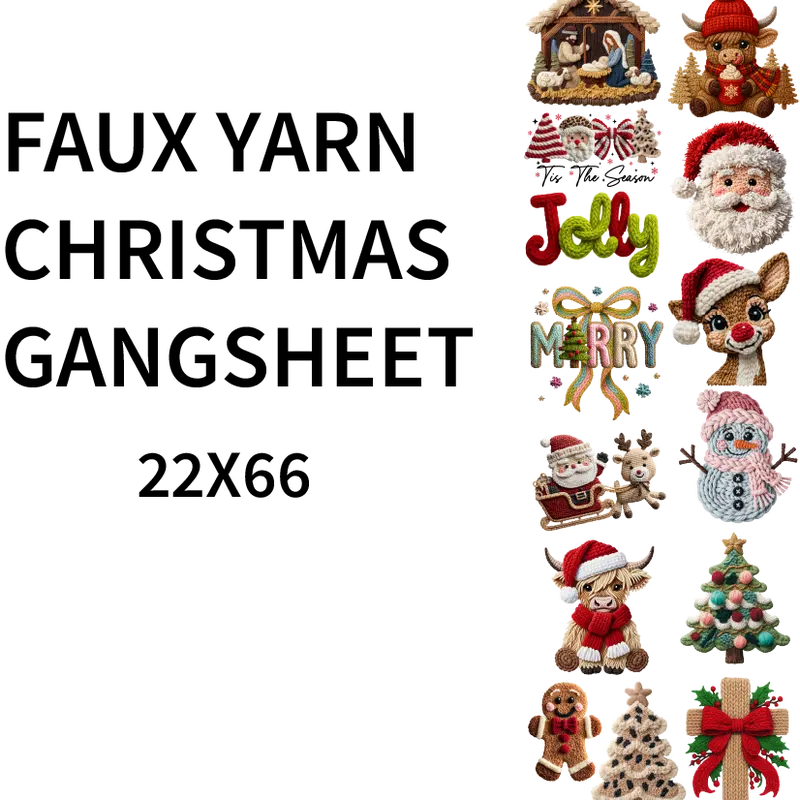 Faux Yarn Christmas DTF Gangsheet for apparel making