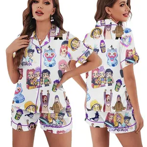 Huntrix K Pop Demon Hunters Satin Pajama Set Version 2 Sleepwear, K Pop Demon Hunters Huntrix Satin Pajama Set Short And Long Sleeve