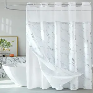 Luxury and Premium Hookless Shower Curtain with Snap-in Liner – Double Layer Spa Style Bathroom