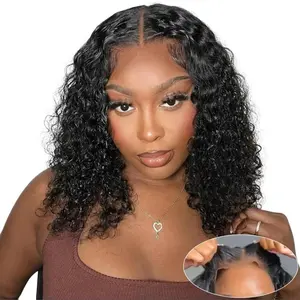 Water Wave 4x4 Lace Front Wigs Human Hair Pre Plucked 180 Density Curly HD Transparent Lace Frontal Wigs Wet and Wavy Human Hair Wig for Women