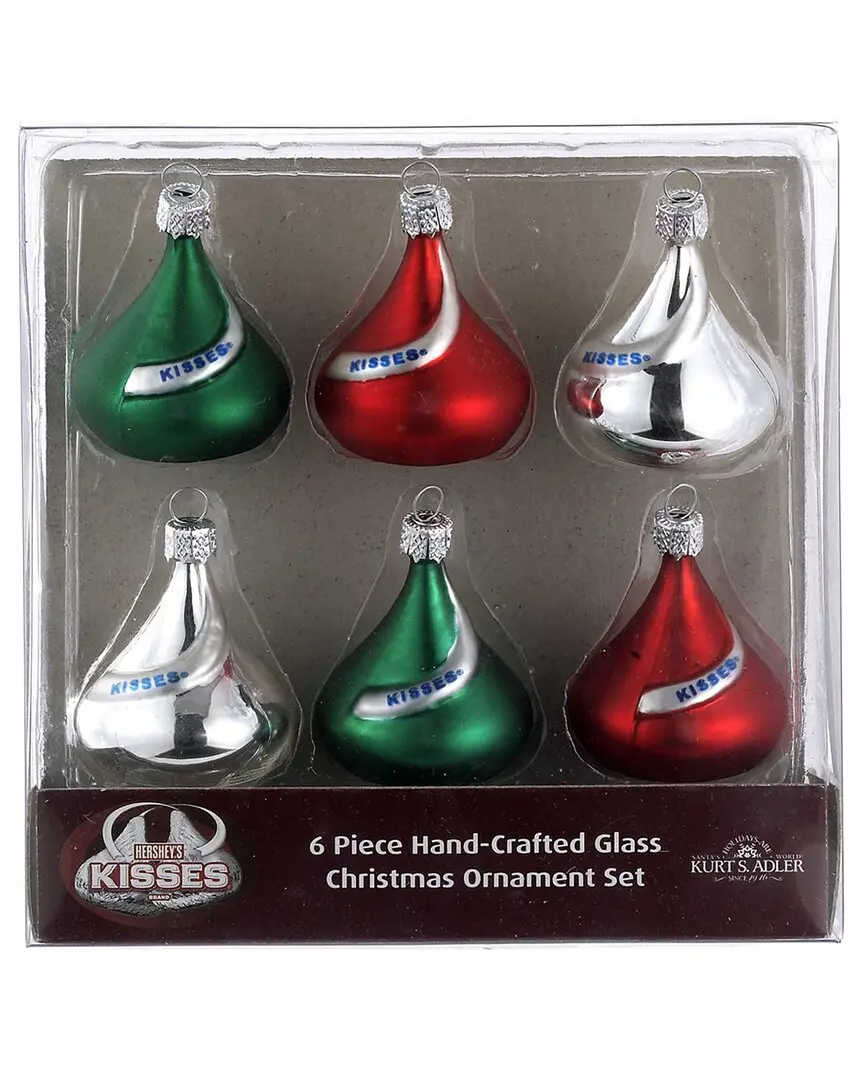 Kurt Adler Set Of 6 1.5in Glass Hershey's Mini Kisses Ornaments
