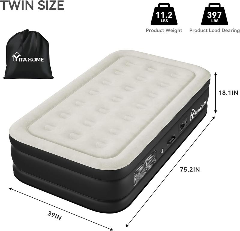 YITAHOME Twin/Twin XL Air Mattress Elevated Inflatable Mattress Blow Up Mattress for Camping, Home, & Portable Travel