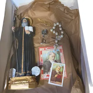 ABAD San Benito Kit with 12in Statue Decade Rosary Keychain Bracelet Prayer Card and Novena Set
