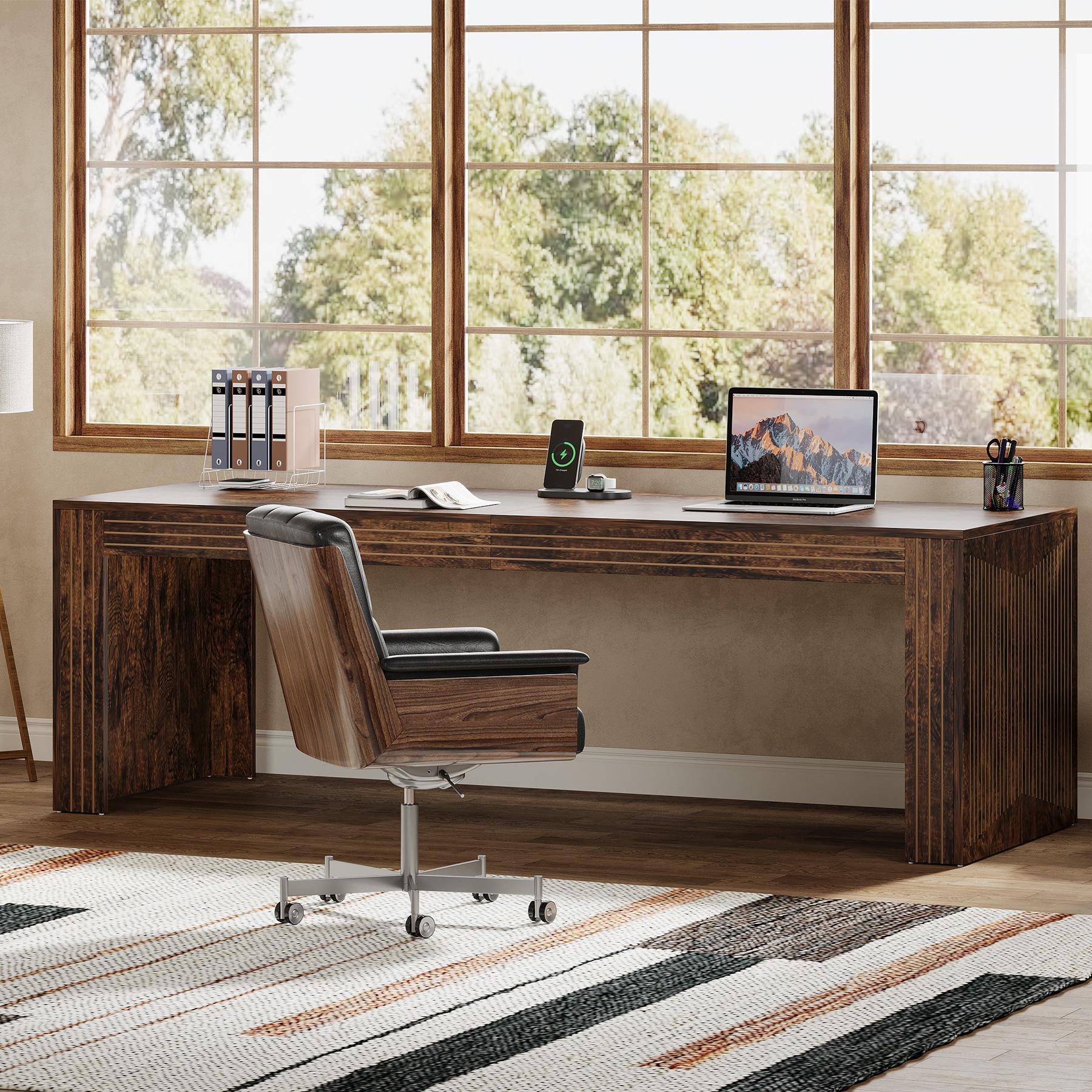 LITTLE TREE 79-Inch Extra Long Desk, Two Person Double Desk for Home Office, Wooden Long Computer Desk Writing Table for Office