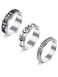 3Pcs Rotatable Anxiety Ring, Anxiety Relief Spinner Ring Fidget Ring for Women & Men, Stainless Steel Ring, Fashion Jewelry for Party, Daily Decor, Trendy All-match & Exquisite Jewelry for Birthday Gift, Band Rings