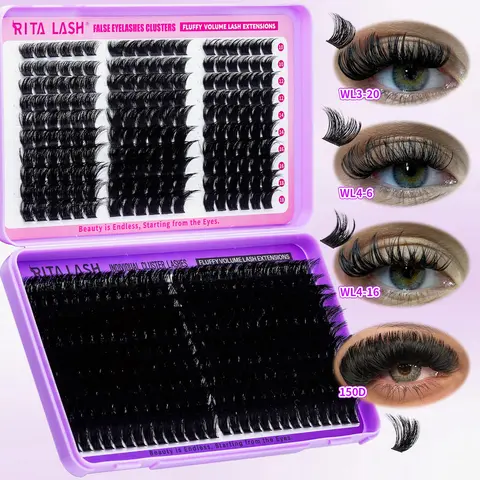 RITALASH Cosmetic D-Curl Volume Lash Clusters Kit (460pcs) - DIY Pre-Made Individual Lashes with Adhesives, Mixed Lengths for Beginners, Doll Makeup