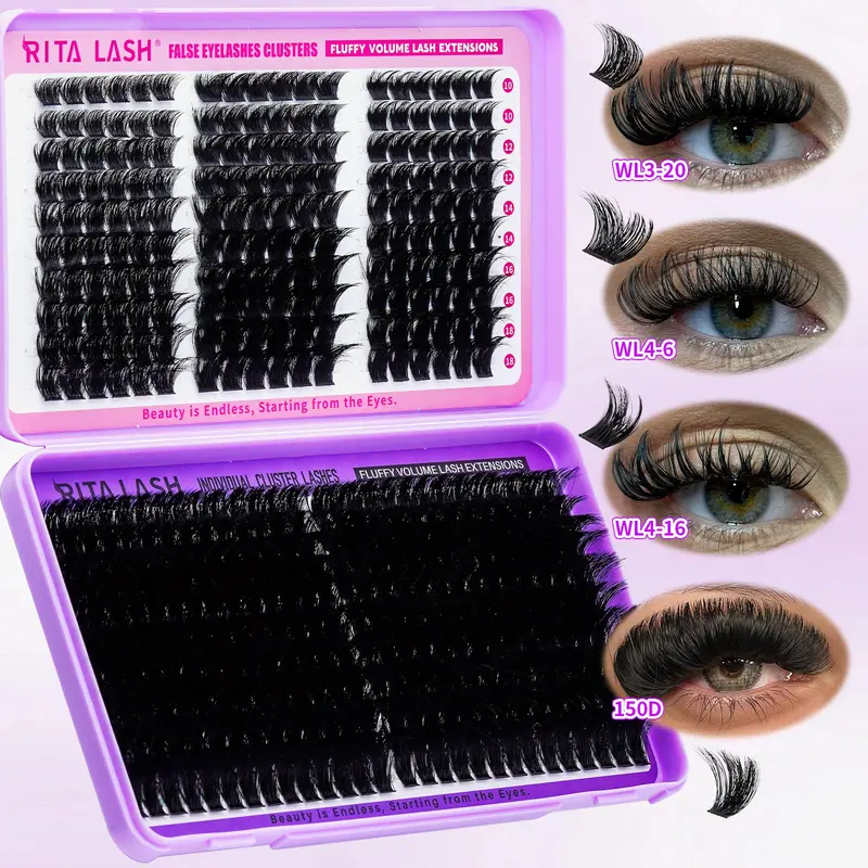 RITALASH Cosmetic D-Curl Volume Lash Clusters Kit (460pcs) - DIY Pre-Made Individual Lashes with Adhesives, Mixed Lengths for Beginners, Doll Makeup