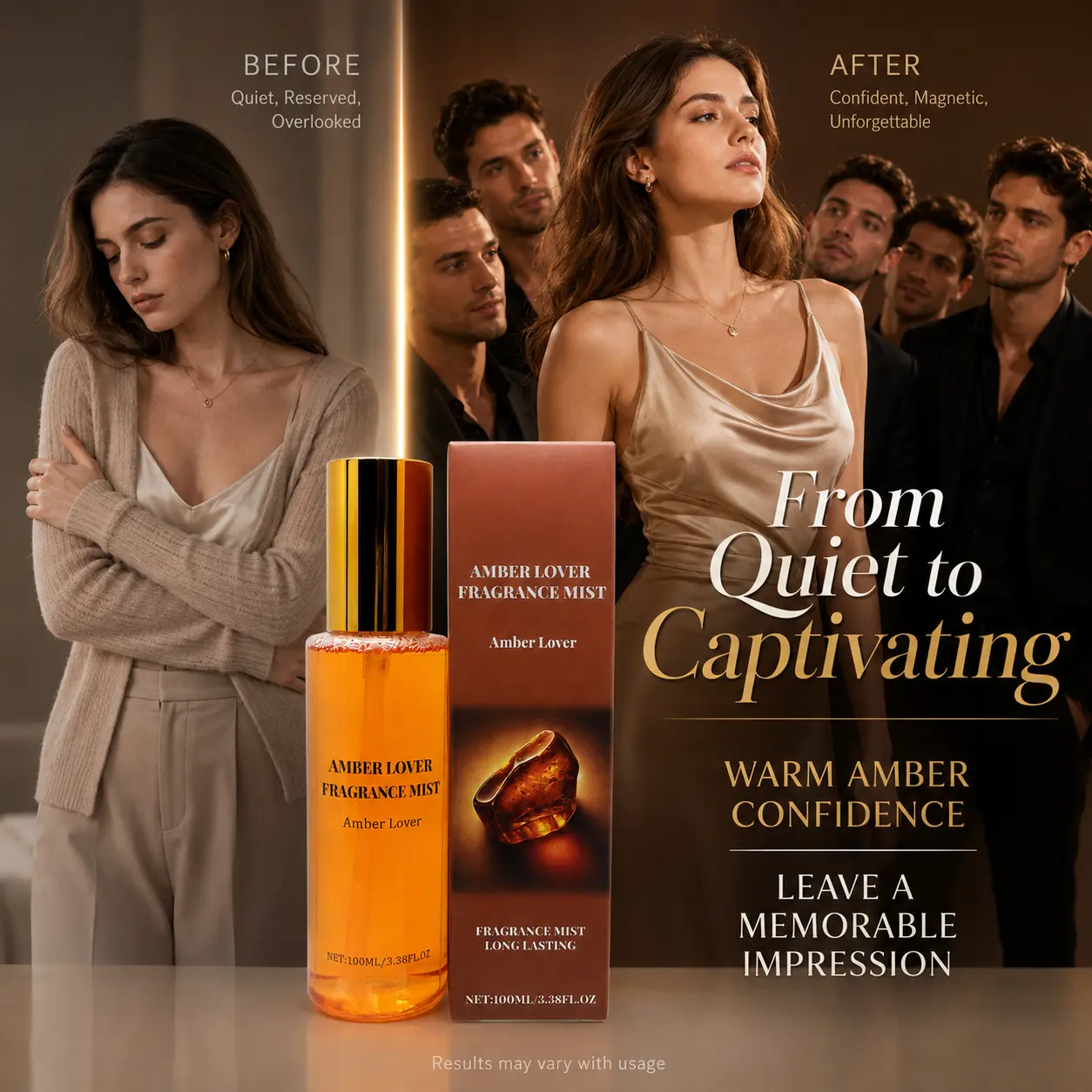 Warm Amber Perfume for Women Long Lasting - Magnetic Fragrance Mist with Irresistible Amber Scent, Signature Perfume for Date Night & Daily Wear, 100ml Luxury Fragrance Gift for Her Girlfriend, Perfect Christmas Gift