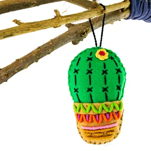 Cactus Embroidered Felted Ornament Rearview Mirror Decoration Handmade - Mexico Decor Gift