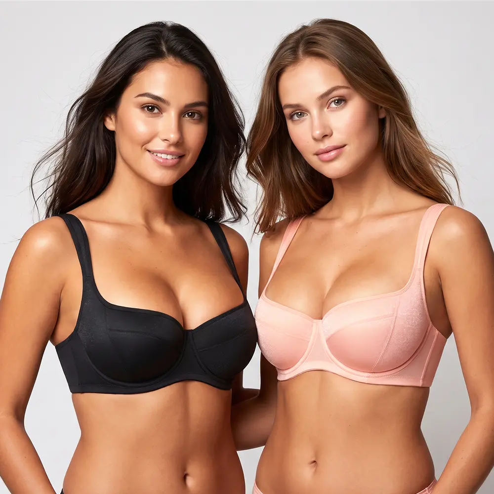 【2 PACK】HSIA Starry Night 4mm Lightly Padded Demi Bra Lifting Support Natural Push Up Balconette Bra with Wider Padded Straps for Women Plus Size Shimmer Underwire Bra Back Smoothing Daily Large Bust Bras