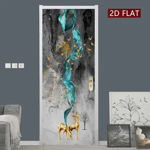 Animal Pattern Door Sticker, 2 Counts/set Easy Apply Peel & Stick Door Decal, Waterproof & Scratch Resistant Decoration Painting for Home Wall Decoration, Ornaments