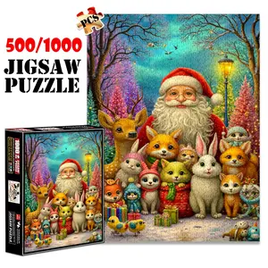 1pc 1000 piece adult puzzle 70x50cm Santa Claus with Adorable Animals in a Magical Christmas Scene 500 pieces of paper jigsaw puzzle, suitable for adults and families, large-scale DIY puzzle intera