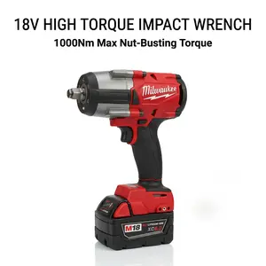 Milwaukee M18 FMTIWF12 18V 1/2-Inch Square Shaft Impact Wrench with 1000Nm Torque Output,Professional，Equipment for Heavy Machinery Repair and Secure Bolt Fastening in Demanding Construction Environments