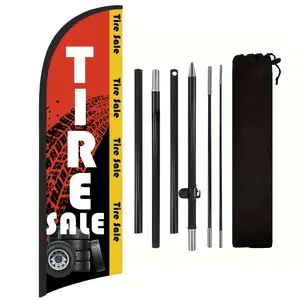 Polyester Advertising Flag for Tire Shops, Includes Flag Pole & Ground Stake, Outdoor Decoration Banner, Standing Banner, Promotional Signage