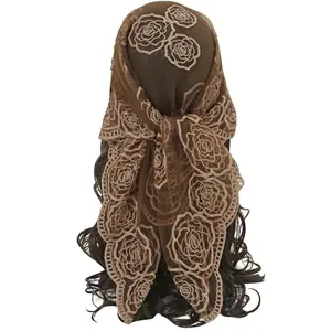 Women's Flower Embroidery  Scarf Large 31.5 Inch Headband Sheer Hair Bandana for Women Girls