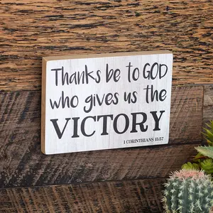 7" x 5" Victory in the Lord 1 Corinthians 15:57 Wood Tabletop Sign