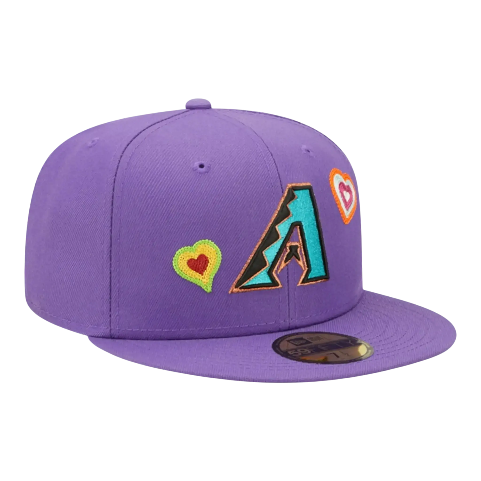 New Era 59FIFTY Arizona Diamondbacks Chain Stitch Heart Fitted in Purple/Pink | MLB Cap