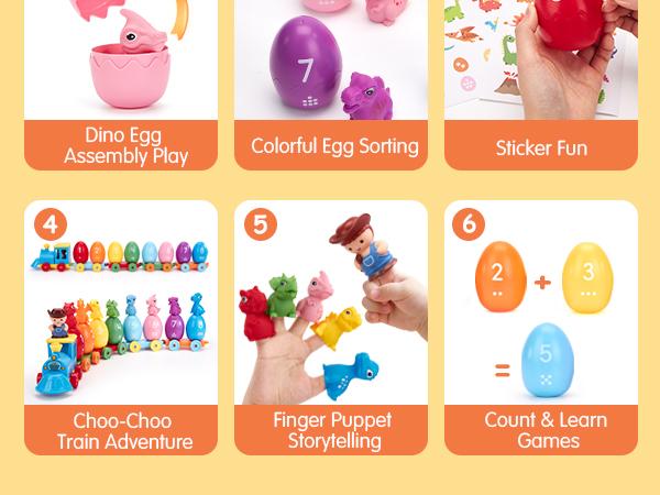 hahaland Easter Dinosaur Egg Number Matching Train - Dinosaur Easter Egg Stacking Train, Counting Sorting Fine Motor Skills Toy,Dinosaur stickers,Birthday Easter Gifts for Toddlers 18+ Months