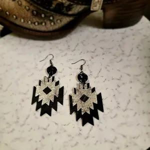 "Crue" - Handmade Silverr Distressed Aztec Leather Earrings