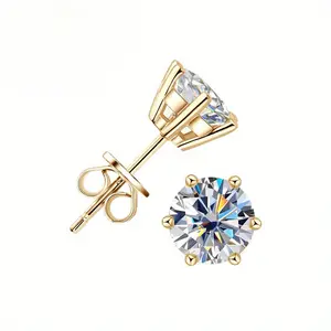 A Pair of 0.3 Carat / 0.5 Carat / 1 Carat / 2 Carat 925 Silver Six-Claw Moissanite Earrings for Men And Women, Featuring a Stylish And Classic Minimalist Design, Suitable for Everyday Wear And As Gifts for Birthdays Or Anniversaries,