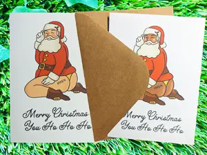 Merry Christmas You Ho Ho Ho Handmade Greeting Card Funny Santa Christmas Card - Handmade Gift - Blank Card