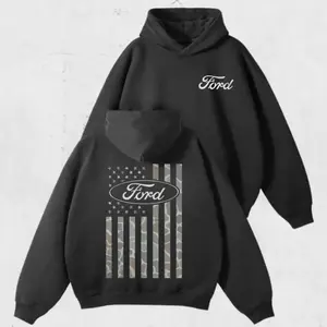 BelleHeaven  Ford Camo Flag Hoodie – Vintage Patriotic USA Flag Graphic Sweatshirt, Patriotic Camouflage Pullover for Classic Ford Truck Fans, Unisex American Auto Streetwear