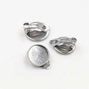 12mm 10pcs/lot Stainless Steel Material Ear Clips ,Stainless Steel Earring Base Cameo Bezels Tray For Jewelry Supplies