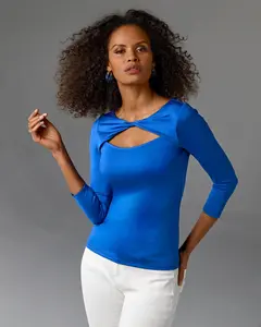 So Modern Cutout Three Quarter Sleeve Top Palace Blue
