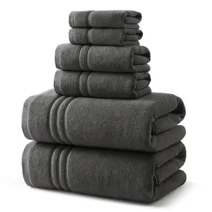 REDKISS Dark Gray Towels Set 6 Piece Cotton Towel Sets with 2 Bath Towels, 2 Hand, 2 Washcloths, 650GSM Hotel Quality, Soft, Highly Absorbent Towels for Bathroom Gym, Ideal Everyday Use