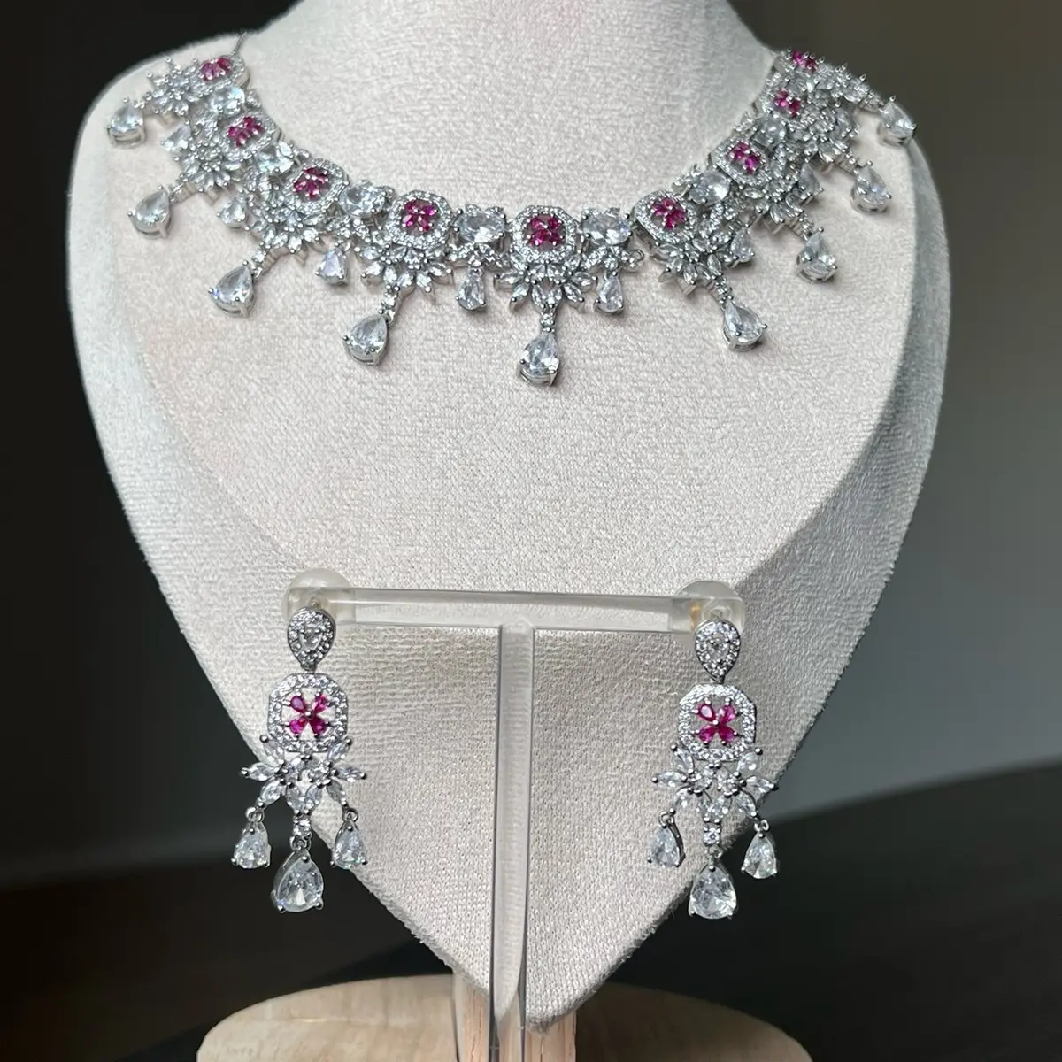Natasha American diamond necklace set with earrings