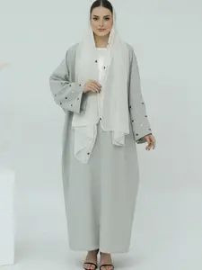 Women's Heart Embroidery Long Sleeve Open Abaya, Modest Casual Outerwear for Daily Wear, Ladies Islamic Clothing for All Seasons