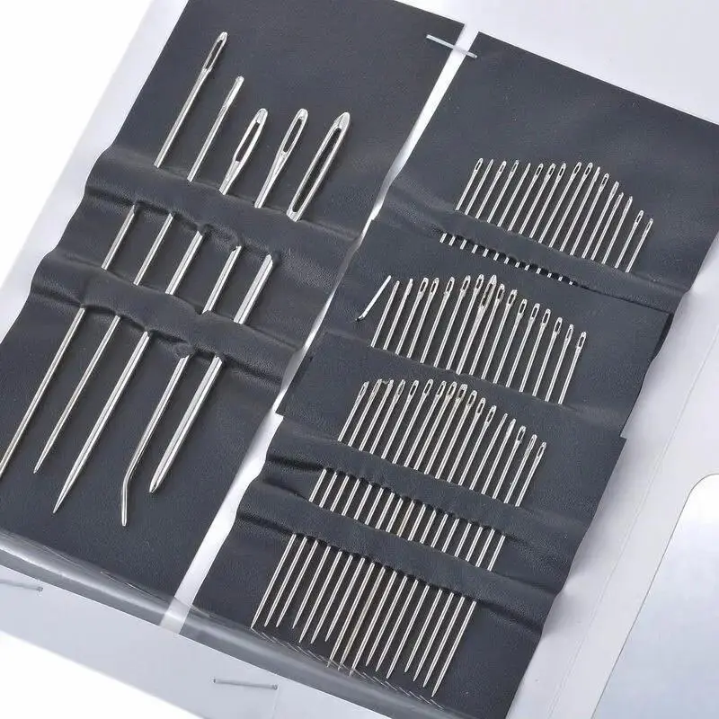 55 Pieces Stainless Steel Big Eye Hand Sewing Needles Set with Different Sizes for Sewing Needlework Embroidery Needles Sewing Supplies