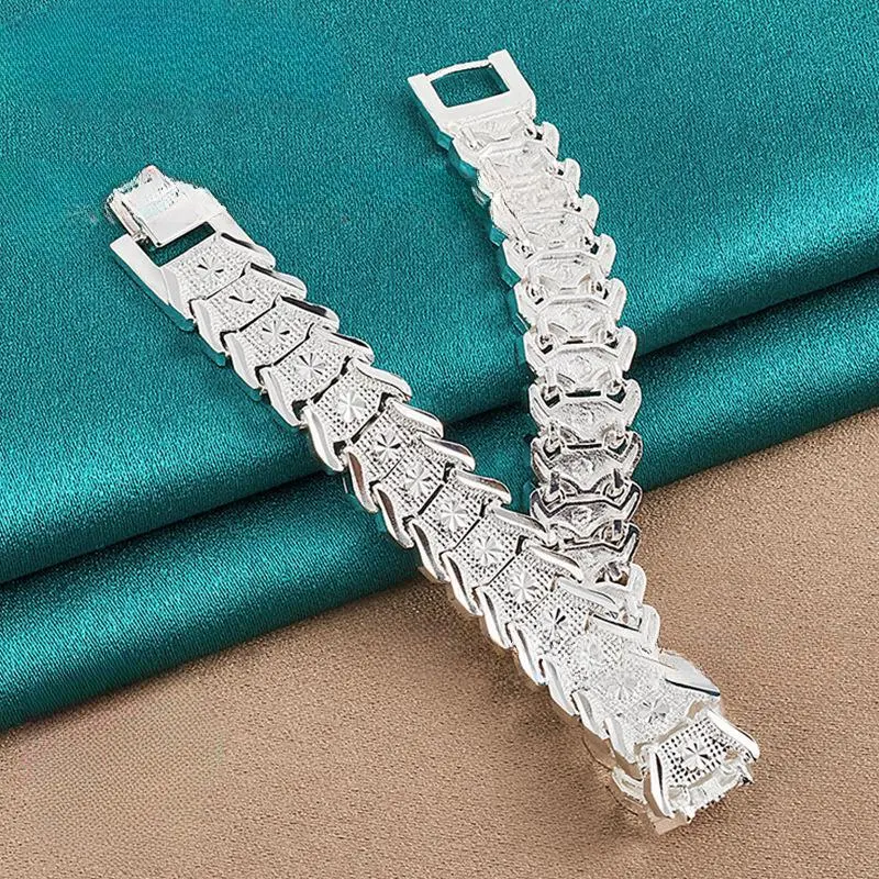 S925 Sterling Silver Woven Wide Bracelet - Fashionable Accessory for Everyday Wear - Unique Personality Statement