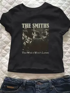 Women's The Smiths Print Round Neck Tee, Vintage Trendy Casual Short Sleeve T-shirt for Daily Wear, Ladies Summer, Top Q7P