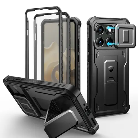 Dexnor Heavy-Duty Shockproof Polycarbonate-TPU Casing for Motorola Moto Edge 2025 6.7in Smartphone - 2 Front Frames, Smooth Built-in Magnetic Slide Camera Cover, Kickstand, Handheld Screen Protector, Landscape View Support, Folding Protection Accessories