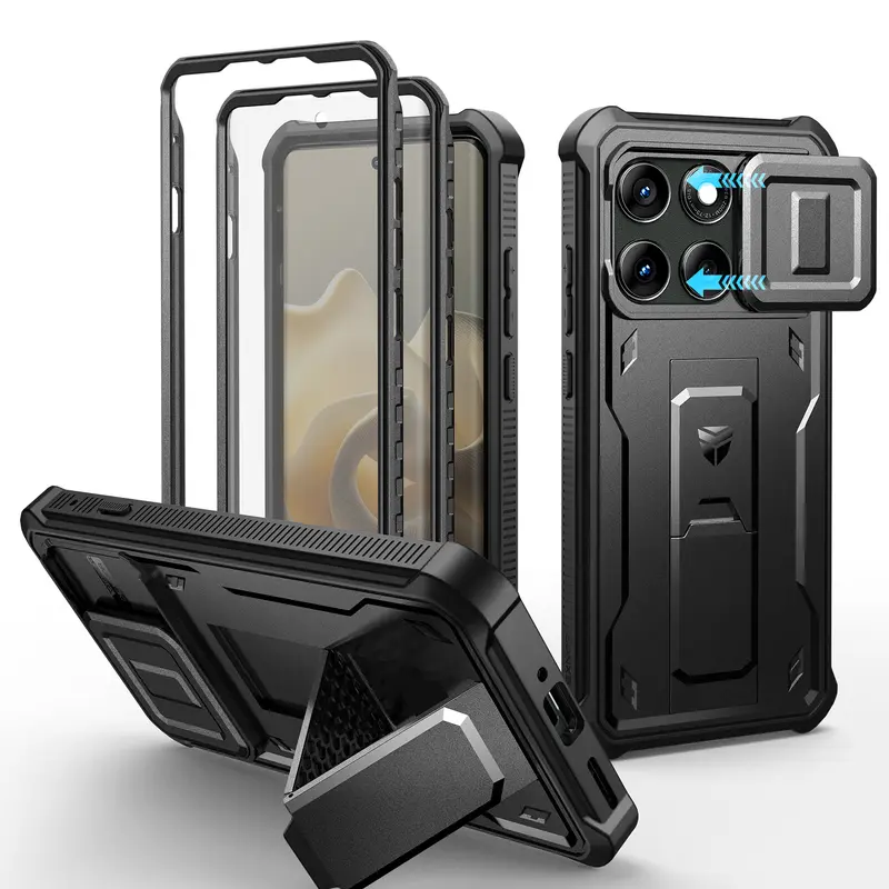 Dexnor Heavy-Duty Shockproof Polycarbonate-TPU Casing for Motorola Moto Edge 2025 6.7in Smartphone - 2 Front Frames, Smooth Built-in Magnetic Slide Camera Cover, Kickstand, Handheld Screen Protector, Landscape View Support, Folding Protection Accessories