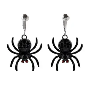 Black Spiders Silver Clip On Dangling Earrings
