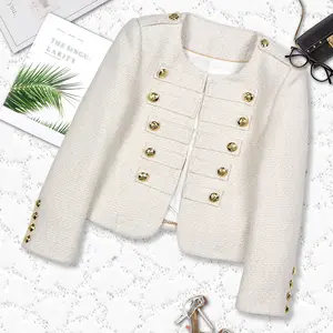 new fashionable socialite temperament women's shoulder patch top German women's official style coarse tweed double breasted cardigan jacket