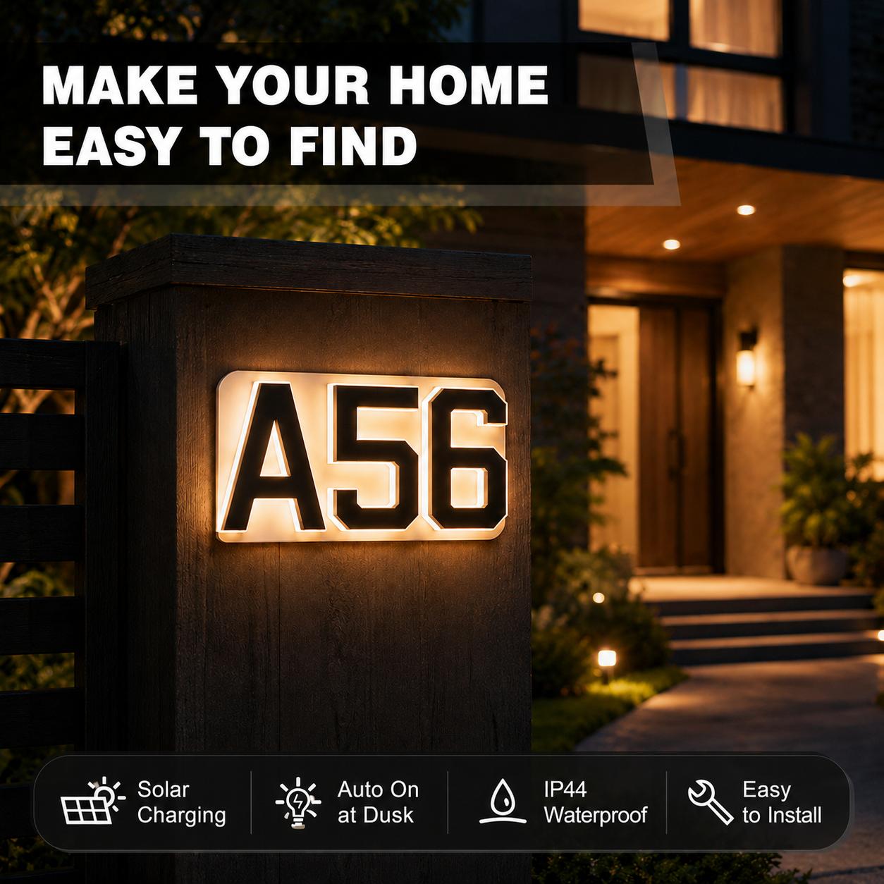 9-Inch Wireless Solar-Powered LED Address Sign, Backlit House Number Plaque for Home, Mailbox, Fence, Easy No-Wiring Installation 9-Inch Wireless Solar-Powered LED Address Sign, Backlit House Number Plaque for Home, Mailbox, Fence, Easy No-Wiring Installation