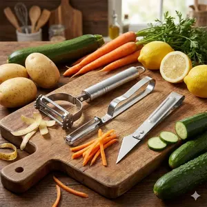 Stainless Steel Vegetable Slicer Dicer: 3-in-1 Safe Kitchen Cutter with Non-Slip Grip, Easy Clean Food Processor for Potato Carrot Cucumber, Efficient Home Chef Tool