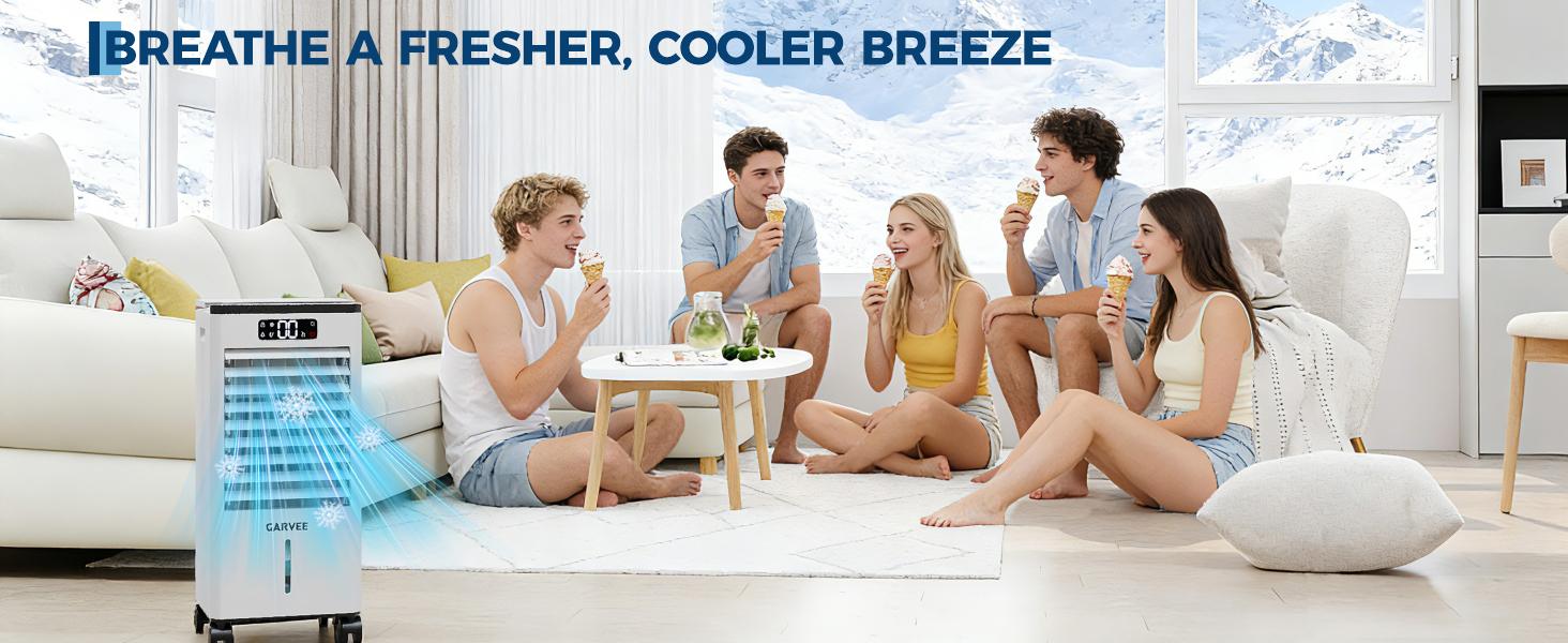 Garvee Portable 3-IN-1  Air Conditioners , Evaporative Air Cooler, 2-Gal Water Tank for Long Cooling,  Office Cooling up to 350 Sq. Ft. for Bedrooms, Offices,12 Hours Time, Max 20 FT/S Remote Control,