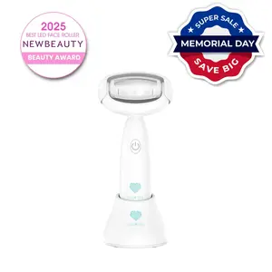 RIKI High Roller Skincare Daily Deep Tissue Massage Tool for Anti-Aging And Acne with red Light, Blue Light, Therapeutic wamth and Micro-current. Perfect for On-The-Go