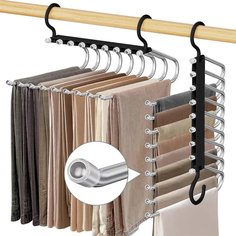 6-Layer Durable Non Slip Pants Hangers with Fold-Out Arms, 50mm Wide Spacing, 360° Rotate Hook, Clothing Rack - Garment Racks for Hanging Clothes, Multi-Purpose Organizer for Jeans/Trousers, Ideal for Bedroom Wardrobe, 2026 Teacher Appreciation Gifts