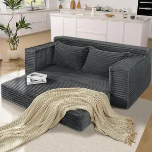 75 Inch Convertible Sofa Bed Boneless Folding Couch Bed with 2 Pillows Multifunctional Pull Out Sleeper Loveseat No Assembly Futon Sofa for Living Room Bedroom