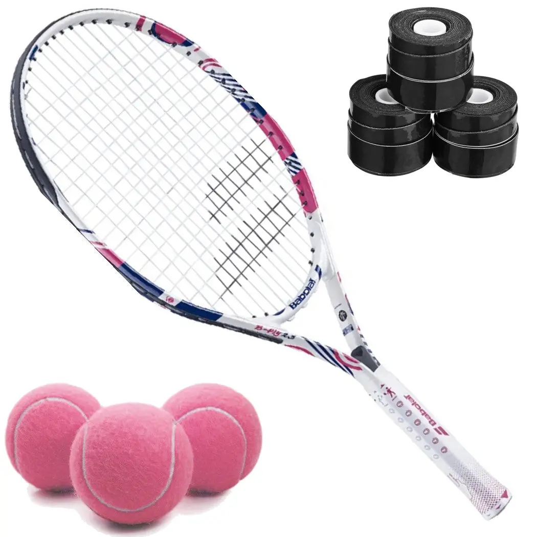 Babolat B’Fly Junior Tennis Racquet + 3 Black Overgrips + 3 Pink Tennis Balls